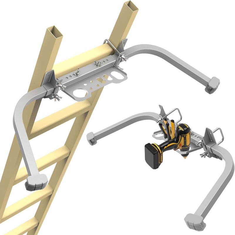 Foozet Aluminum Ladder Stabilizer, Heavy Duty Extended Ladder Accessories for Roof Gutter Guard Cleaning with Tool Tray, Ladder Stand-Off Wing Span with Non-Slip Rubber Bottom Pad - Image 1
